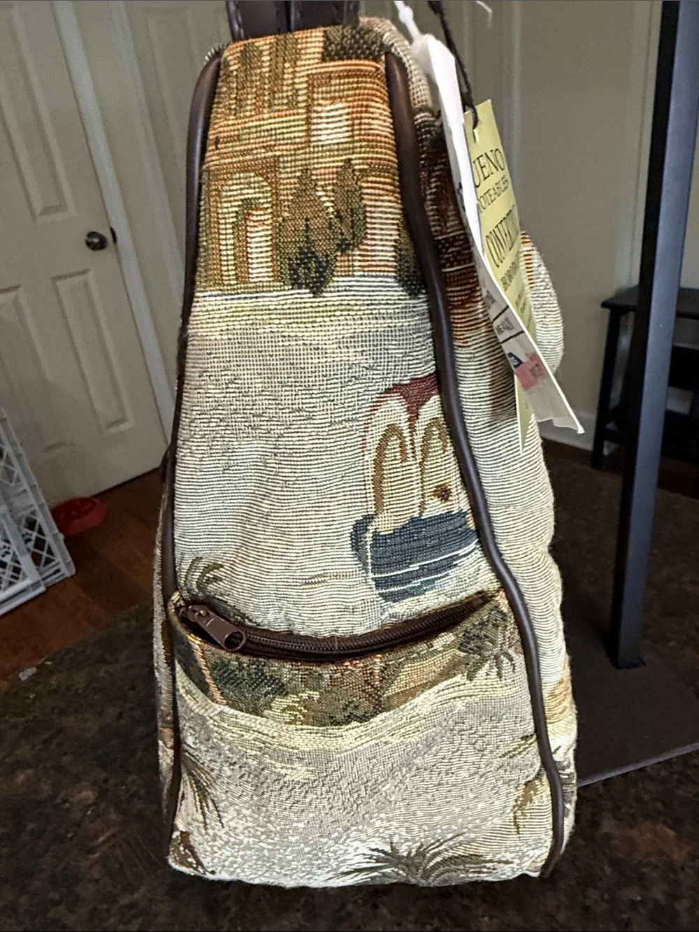 Vintage Bueno Cream and Brown Woven Tapestry Hobo/ Backpack Bag